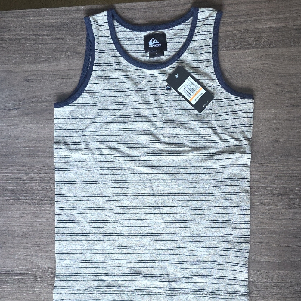 Quiksilver Gray and Blue Striped Tank Top